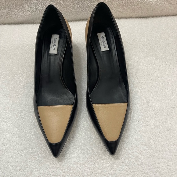 MaxMara Pointed Toe Pump Kitten Heel Size 6 Black and Nude - Picture 4 of 12